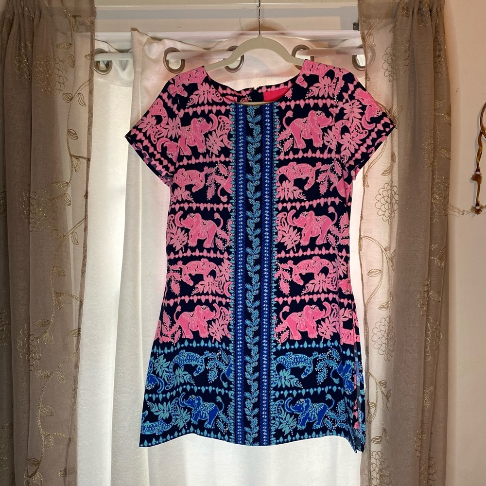 Lilly Pulitzer, blue and pink print romper dress. Size 8
